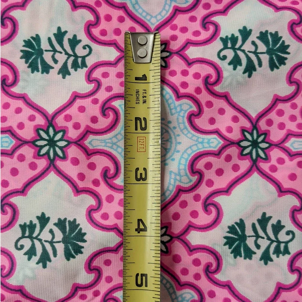 Vintage‎ 60's Psychedelic Fabric, Funky Pink Blue Green Demask, 40